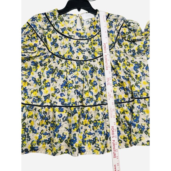 Merlette Sol Top Blouse X-Small Tiered Blue Yellow Floral Print Pima Cotton EUC - Picture 9 of 10